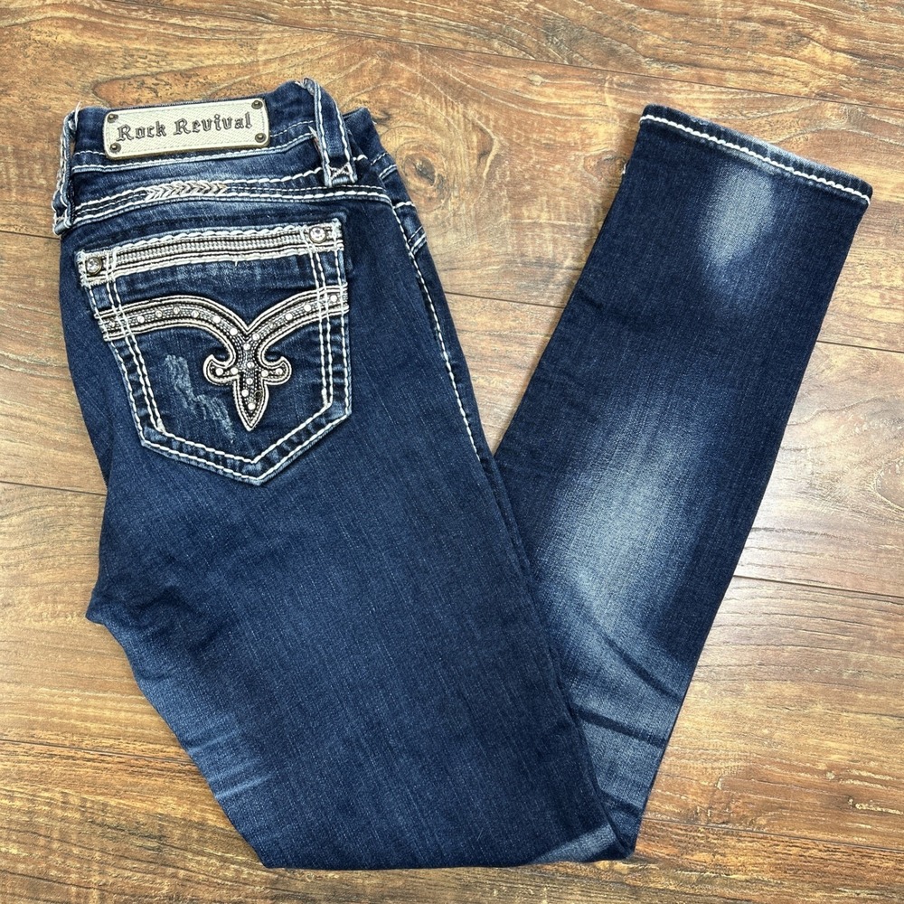 Rock Revival Mei Jeans Womens 30 x 28 Ankle Skinny Dark Wash Embellished Western
